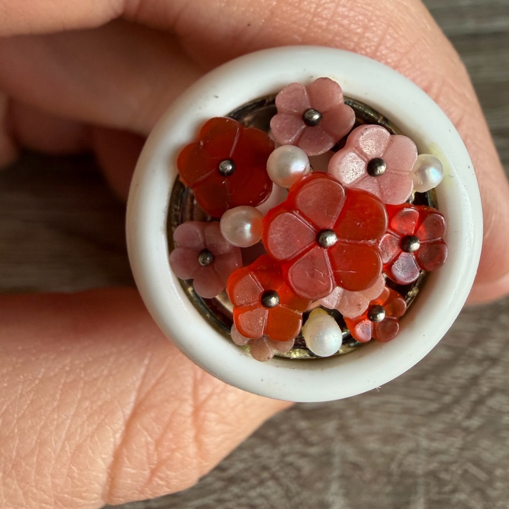 Samuel Benham ( BJC) Floral Red and Pink Ring (vintage silver)